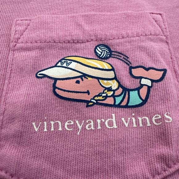 Vineyard Vines Volleyball Girls Shirt Size Small Pink Front Pocket Short Sleeve - Picture 2 of 9